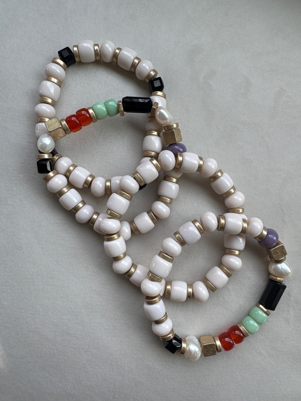 NWT SET of 4 GLASS PONY BEAD BRACELETS